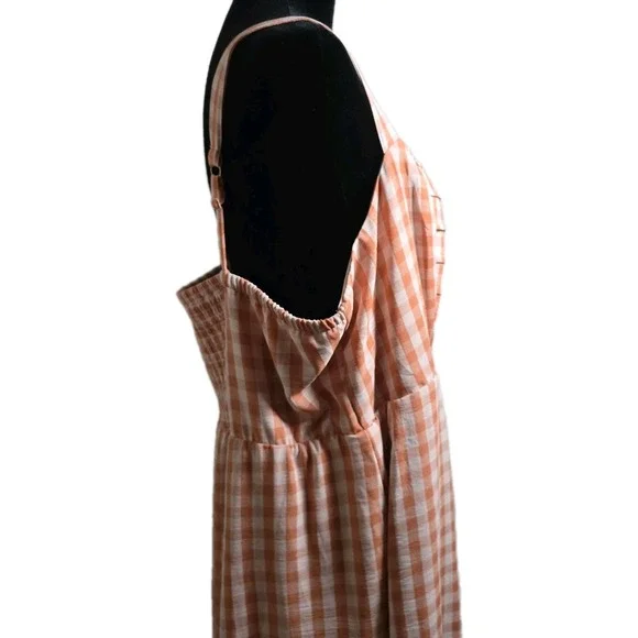NWT Torrid Womens 2X 18/20 Peach Cream Gingham Button Top Midi Dress Square Neck - Picture 7 of 10